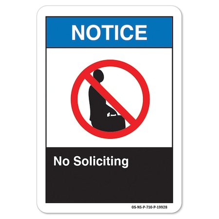 Signmission ANSI Notice, 5" Height, 7" Width, Decal, 5" H, 7" W, Landscape, No Soliciting OS-NS-D-57-L-19928